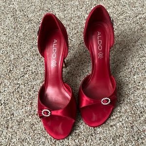 Red satin heels